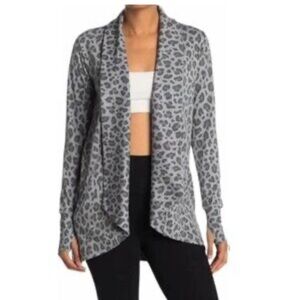 90 Degree By Reflex Gray Animal Print‎ Cardigan medium